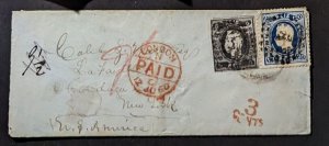 1860 England Folded Letter Cover London to New York NY USA