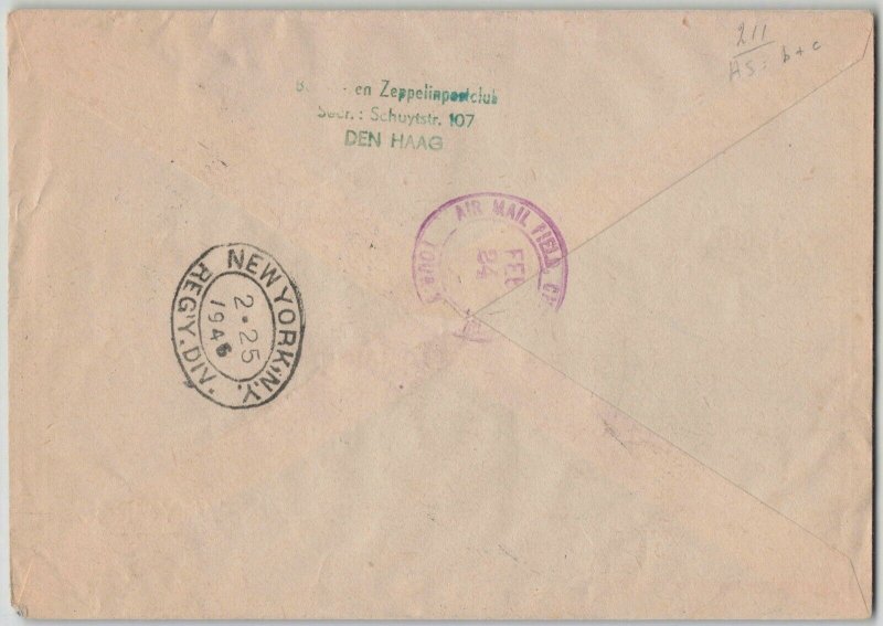 Netherlands 1946 First Flight Cover FFC Registered Amsterdam to New York