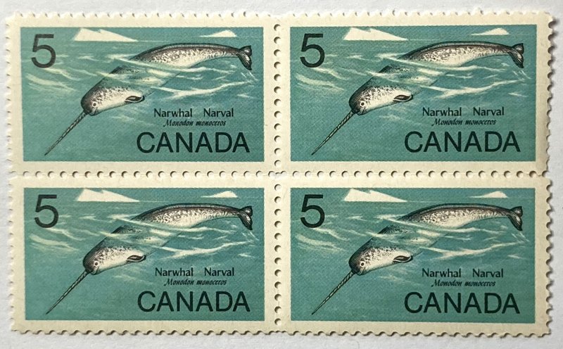 CANADA 1968 #480 Narwhal Block of 4 - MNH