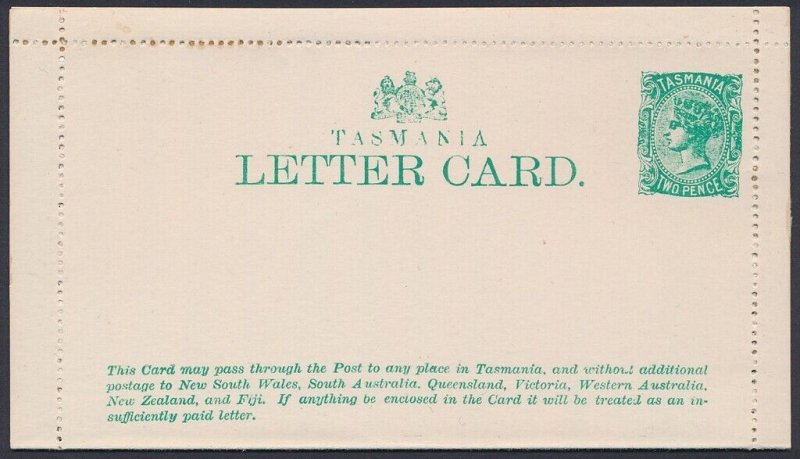 TASMANIA Lettercard 1898 QV 2d green, both normal example & SPECIMEN.