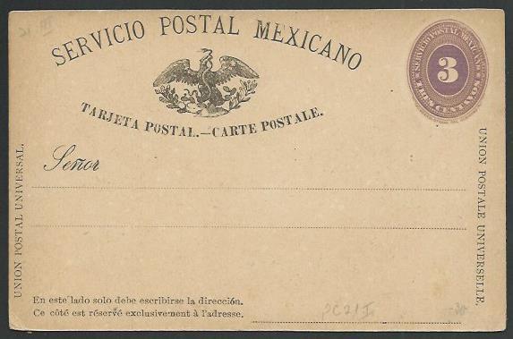 MEXICO 1880s 3c postcard unused............................................60367