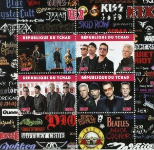 Chad Music Stamps 2020 MNH U2 Bono The Edge Adam Clayton Famous People 4v M/S