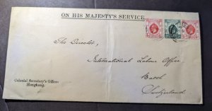 1920 British Hong Kong OHMS Cover to Basel Switzerland