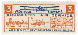 (I.B) Cinderella Collection : West Country Air Service 3d (Provincial Airways)
