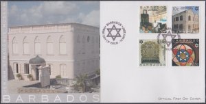 BARBADOS Sc # 1127-30 FDC - JEWISH SYNAGOGUE MUSEUM in BRIDGETOWN