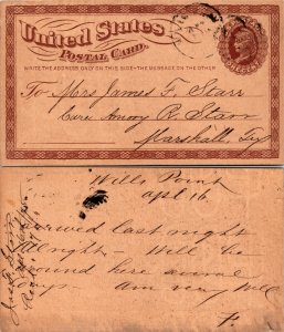 Van Zandt County, Willis Point, Government Postal Card ( Postal History ), 1875