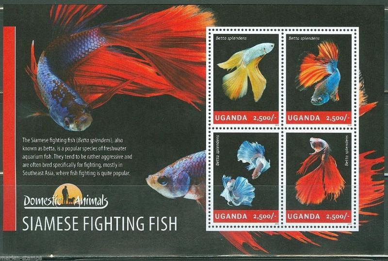 UGANDA 2014 DOMESTIC ANIMALS  SIAMESE FIGHTING FISH SHEET  MINT NH