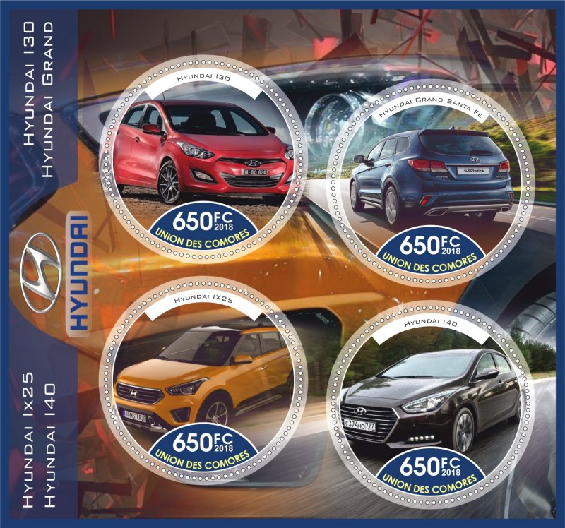 Stamps. Cars. Hyundai 2018 1+1 sheets perforated