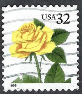 United States #3049 32¢ Yellow Rose (1996). Self-adhesive. Used.