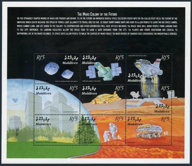 Maldives 2417-2418 af,2419-2420 sheets,MNH. Mars colony of the Future,2000.