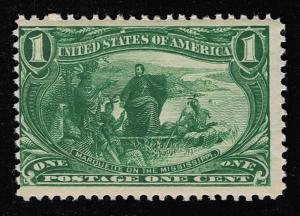 GENUINE SCOTT #285 MINT OG NH 1898 TRANS MISS ISSUE 1¢ DARK YELLOW GREEN   #3893