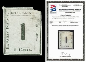 Hawaii Scott 15 1863 1c Numeral Issue Unused F-VF Cat $650 with PSE CERT