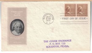 1939 Prexie Coil FDC, #840, 1-1/2c Martha Washington, Ioor, pair