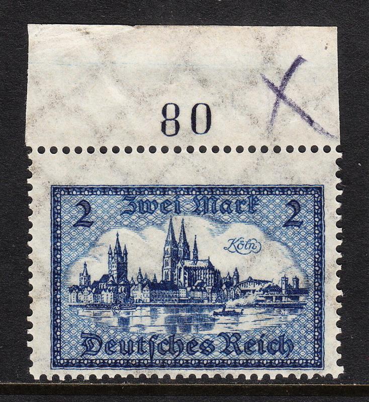 GERMANY — SCOTT 338 — 1924 2M BLUE VIEW OF COLOGNE — MNH W/PL. # — SCV $54.00