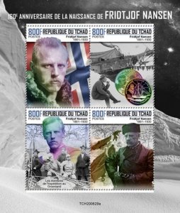 Chad - 2020 Norwegian Explorer Fridtjof Nansen - 4 Stamp Sheet - TCH200629a