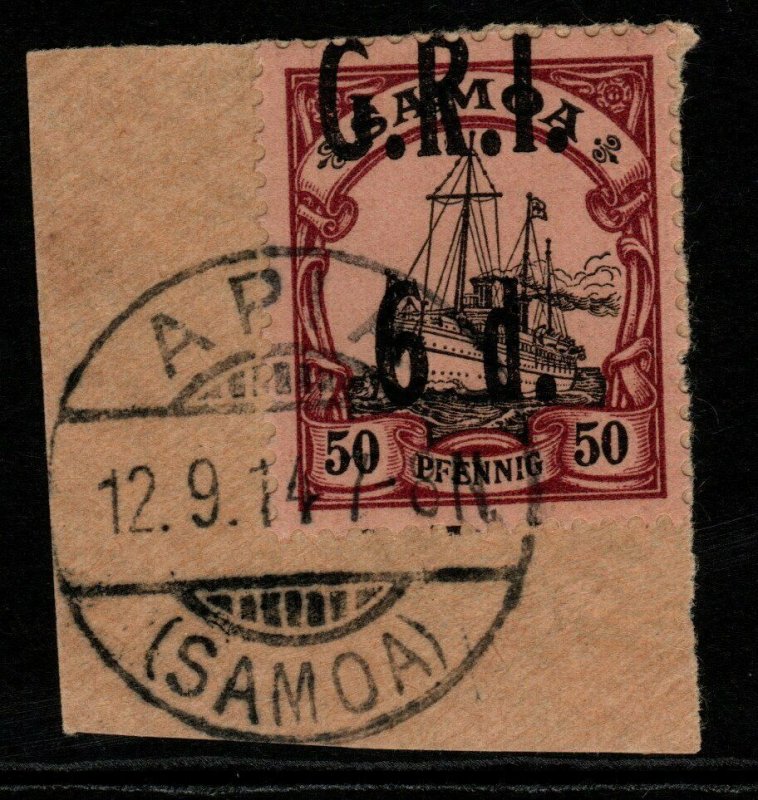 SAMOA SG108 1914 6d on 50pf BLACK & PURPLE/BUFF FINE USED ON PIECE