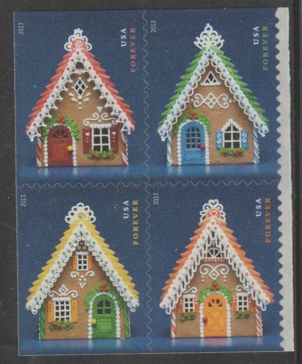 4817-20, BLK of 4. Gingerbread Houses, MNH, Forever.