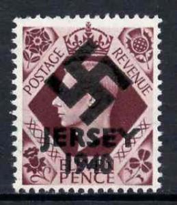 Jersey 1940 Swastika opt on Great Britain KG6 11d plum