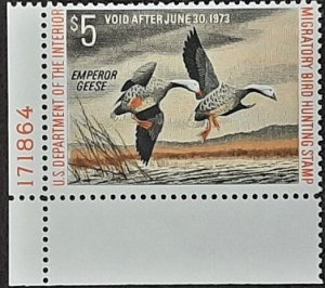 US Scott # RW39; $5 Federal Hunting Permit from 1972; MNH, og;F/VF centering;