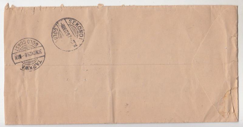 GOLD COAST, 1929 cover, KGV 1d., HUNISO to GB via Sekondi & Tarkwa.