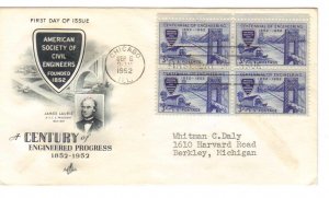 US 1012 (Me-3) 3c Civil Engineers blk 4 on FDC Artcraft Cachet ECV $10.00