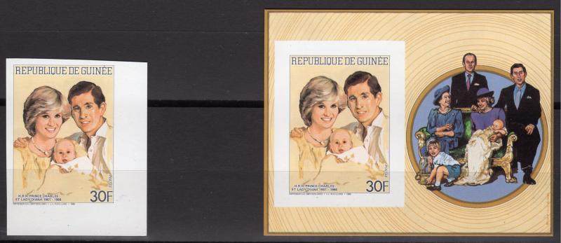 Guinea 1986 Mi#1128B/Bl.235B Princess Diana/Prince Charles Set + SS IMPERF.MNH