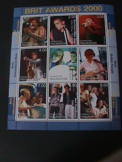 ​TAJIKISTAN-BRIT AWARDS 2000-BEST INTERNATIONAL MALE & FEMALE MNH SHEET-VF