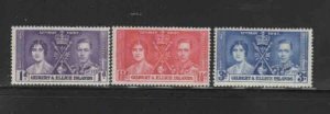 GILBERT & ELLICE #37-39 1937 CORONATION ISSUE MINT VF LH O.G aa