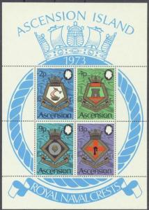 ASCENSION 169a MNH 1973 Royal Navy Ships Coat of Arms Sheet