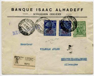 Aegean - Eucharistic Congress Lire 1.25 on envelope rec. from Rhodes to Germany