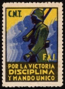 1938 Spain Civil War Poster Stamp C.N.TF.A.I Victory Discipline Single Command