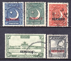 Pakistan 1949 Officials Complete Used Set SG O27-O31 CV £30