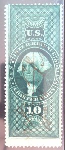 Scott #R93c - $10 Charter Party - Green - Used