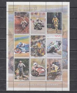 Malagasy Rep. 1999 Cinderella issue. Motorcyclists sheet of 9. ^