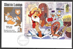 SIERRA LEONE 1985 15le RUMPELSTILTSKIN Disney Souvenir Sheet Sc 737 FDC