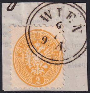 Austria - 1864 - Scott #22 - used on piece - WIEN 2-ring pmk