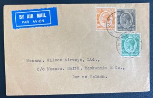 1932 Mombasa Kenya Airmail Cover To Dar Es Salaam Tanganyika Feeder Service