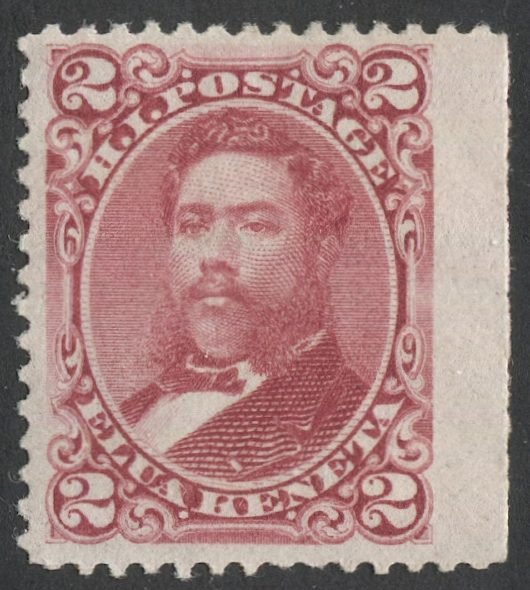 US - HAWAII 1886 Sc 43 MLH 2c King David Kalakaua  Jumbo margin single