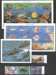 B0282 Gambia Marine Life Sea Creature #3240-68 2Sh+Bl+Set Mnh