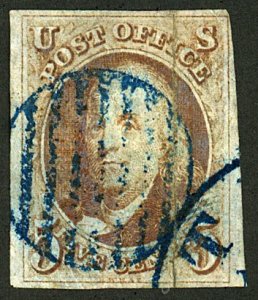 U.S. #1 USED BEAUTIFUL BLUE CANCEL