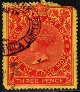 1885 Cape of Good Hope Revenue 3 Pence Queen Victoria Stamp Duty Used