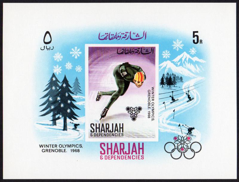 Sharjah Mi Block 31 (#407) mnh s/s - 1968 Winter Olympics Grenoble - ice skating