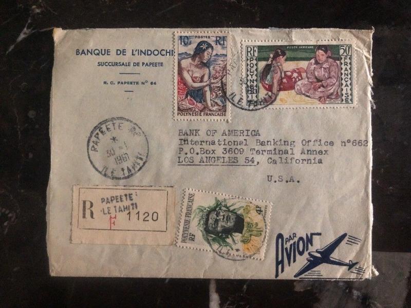 1961 Papeete Tahiti French Polynesia Cover To Bank Of America Los Angeles USA B