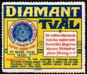 Vintage Sweden Poster Stamp Diamond Tval Makes Laundry Dazzling White