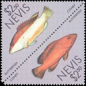 Nevis #544-547, Complete Set(4), 1987, Fish, Never Hinged