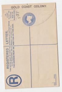 GOLD COAST, Reg. Letter Envelope on GB, 1892 2d. Blue, medium size, unused