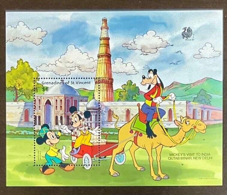 St Vincent Grenadines Disney Mickey’s Visit to India Souvenir Sheet  1989