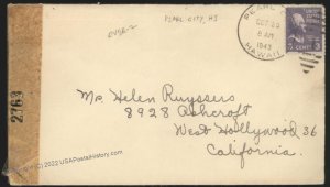 Hawaii USA 1943 PEARL CITY WWII Censored Territorial Mail 3c Prexie Cover 109175