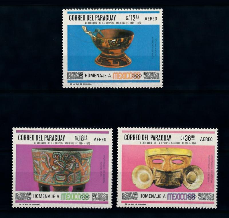 [72416] Paraguay 1967 Olympic Games Mexico Indian Art Airmail Stamps MNH