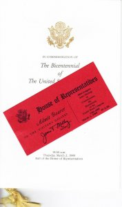 US Congress 200th Program Unveil Ceremony 2412 2413 1st Day Cancels HR Ticket